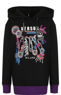 Хлопковый пуловер с капюшоном и принтом Versus Versace