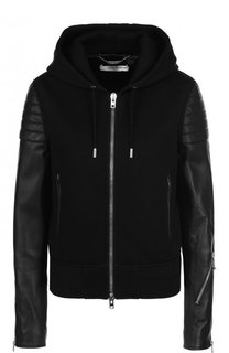 Куртка на молнии с кожаными рукавами и капюшоном Givenchy