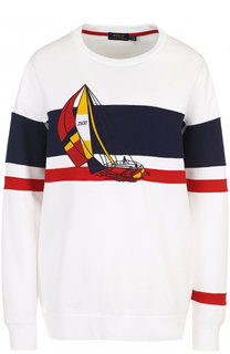 Хлопковый пуловер с круглым вырезом и принтом Polo Ralph Lauren