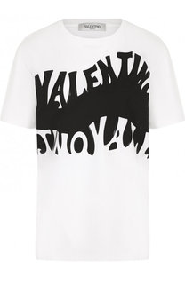 Хлопковая футболка с круглым вырезом и принтом Valentino