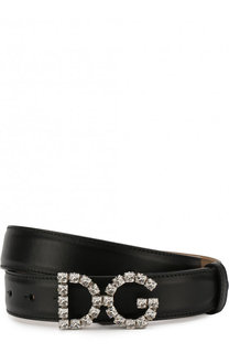 Кожаный ремень с фигурной пряжкой и отделкой кристаллами Dolce & Gabbana