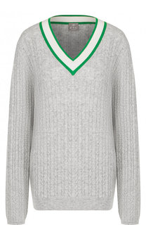 Кашемировый пуловер фактурной вязки с V-образным вырезом FTC
