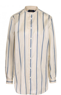 Шелковая блуза с воротником-стойкой в полоску Polo Ralph Lauren