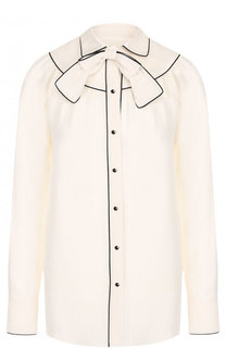 Шелковая блуза с контрастной отделкой и воротником аскот Valentino