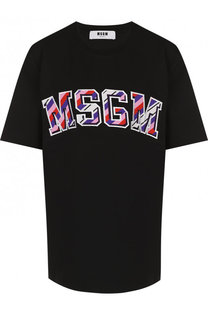 Хлопковая футболка с круглым вырезом и логотипом бренда MSGM