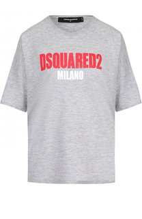Хлопковая футболка с круглым вырезом и логотипом бренда Dsquared2
