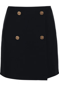 Однотонная мини-юбка из смеси шерсти и шелка Versace