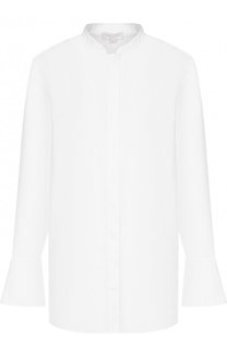 Однотонная хлопковая блуза с воротником-стойкой Escada Sport