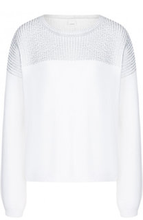 Пуловер из смеси хлопка и шелка с круглым вырезом BOSS