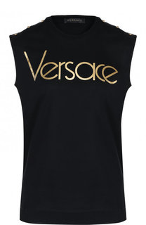 Хлопковый топ с круглым вырезом и логотипом бренда Versace