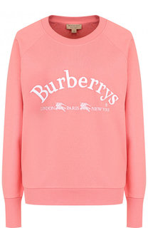 Хлопковый пуловер с круглым вырезом и логотипом бренда Burberry