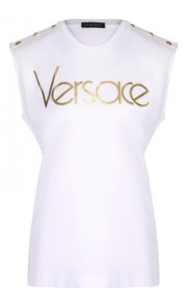 Хлопковый топ с круглым вырезом и логотипом бренда Versace