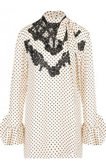 Шелковая блуза в горох с воротником-стойкой Valentino