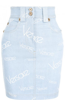 Джинсовая мини-юбка с логотипом бренда Versace