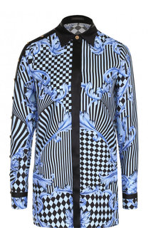 Шелковая блуза с контрастными пуговицами и принтом Versace