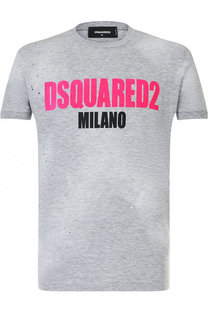 Хлопковая футболка с принтом и перфорацией Dsquared2