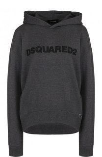 Шерстяной пуловер с капюшоном и логотипом бренда Dsquared2