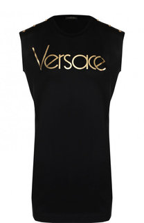 Удлиненный хлопковый топ с карманами и логотипом бренда Versace