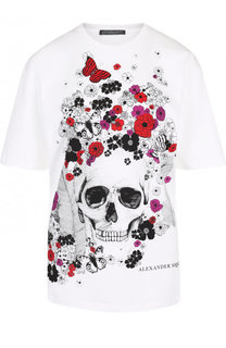 Хлопковая футболка с круглым вырезом и принтом Alexander McQueen