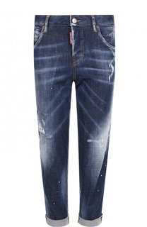 Укороченные джинсы прямого кроя с потертостями и отворотами Dsquared2
