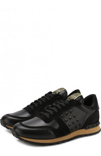 Кожаные кроссовки Valentino Garavani Rockrunner на шнуровке Valentino