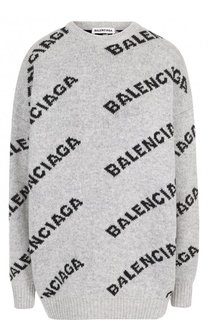 Шерстяной пуловер с круглым вырезом и логотипом бренда Balenciaga