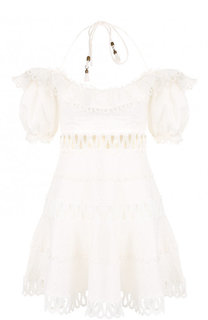 Однотонное мини-платье из смеси хлопка и льна Zimmermann