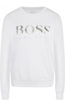 Хлопковый пуловер с логотипом бренда BOSS