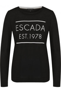 Шерстяной пуловер с круглым вырезом и логотипом бренда Escada