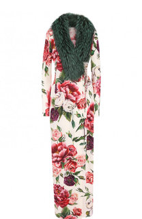 Шелковое пальто с отделкой из меха лисы Dolce & Gabbana