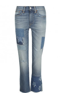 Укороченные джинсы с потертостями и декоративной отделкой Polo Ralph Lauren