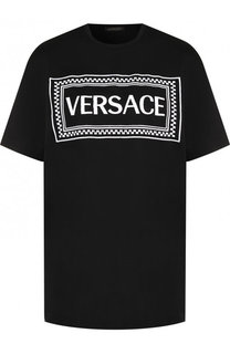 Хлопковая футболка с круглым вырезом и логотипом бренда Versace