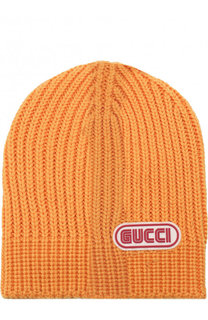 Шерстяная шапка фактурной вязки с логотипом бренда Gucci