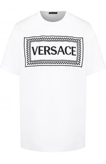 Хлопковая футболка с круглым вырезом и логотипом бренда Versace