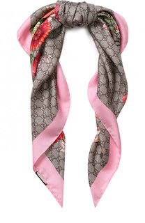 Шелковый платок с цветочным принтом GG Gucci