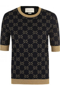 Вязаный хлопковый топ с круглым вырезом и принтом Gucci