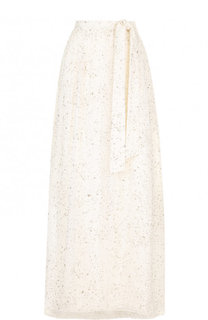 Шелковая юбка-макси с поясом и декоративной отделкой St. John