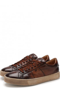 Кожаные кеды на шнуровке Santoni