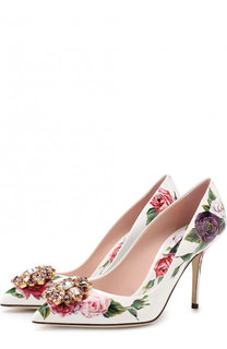 Лаковые туфли Bellucci с цветочным принтом и брошью Dolce & Gabbana