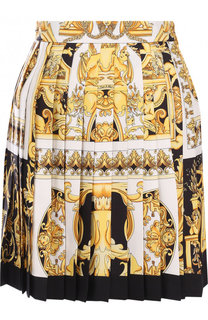 Шелковая мини-юбка в складку с принтом Versace