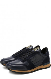 Кожаные кроссовки Valentino Garavani Rockrunner на шнуровке Valentino