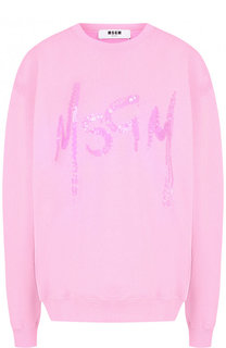 Однотонный хлопковый пуловер с пайетками MSGM