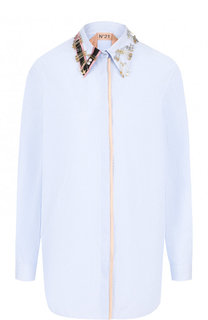 Хлопковая блуза в полоску с декоративной отделкой No. 21