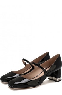 Лаковые туфли на декорированном каблуке Miu Miu