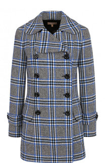 Шерстяное пальто с накладными карманами в клетку Michael Kors Collection