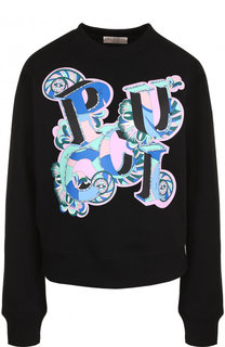 Хлопковый пуловер с круглым вырезом и принтом Emilio Pucci