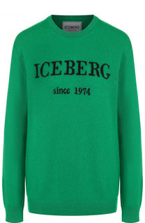 Кашемировый пуловер с круглым вырезом и логотипом бренда Iceberg