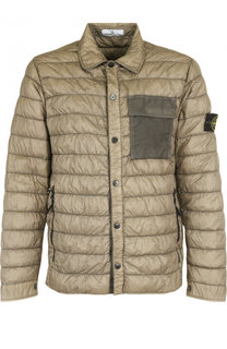 Стеганый пуховик на кнопках с отложным воротником Stone Island