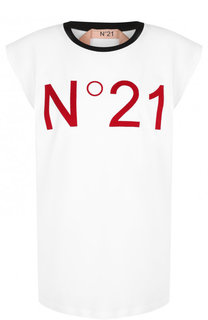 Хлопковая футболка с логотипом бренда No. 21