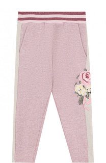 Хлопковые джоггеры с металлизированной отделкой и лампасами Monnalisa